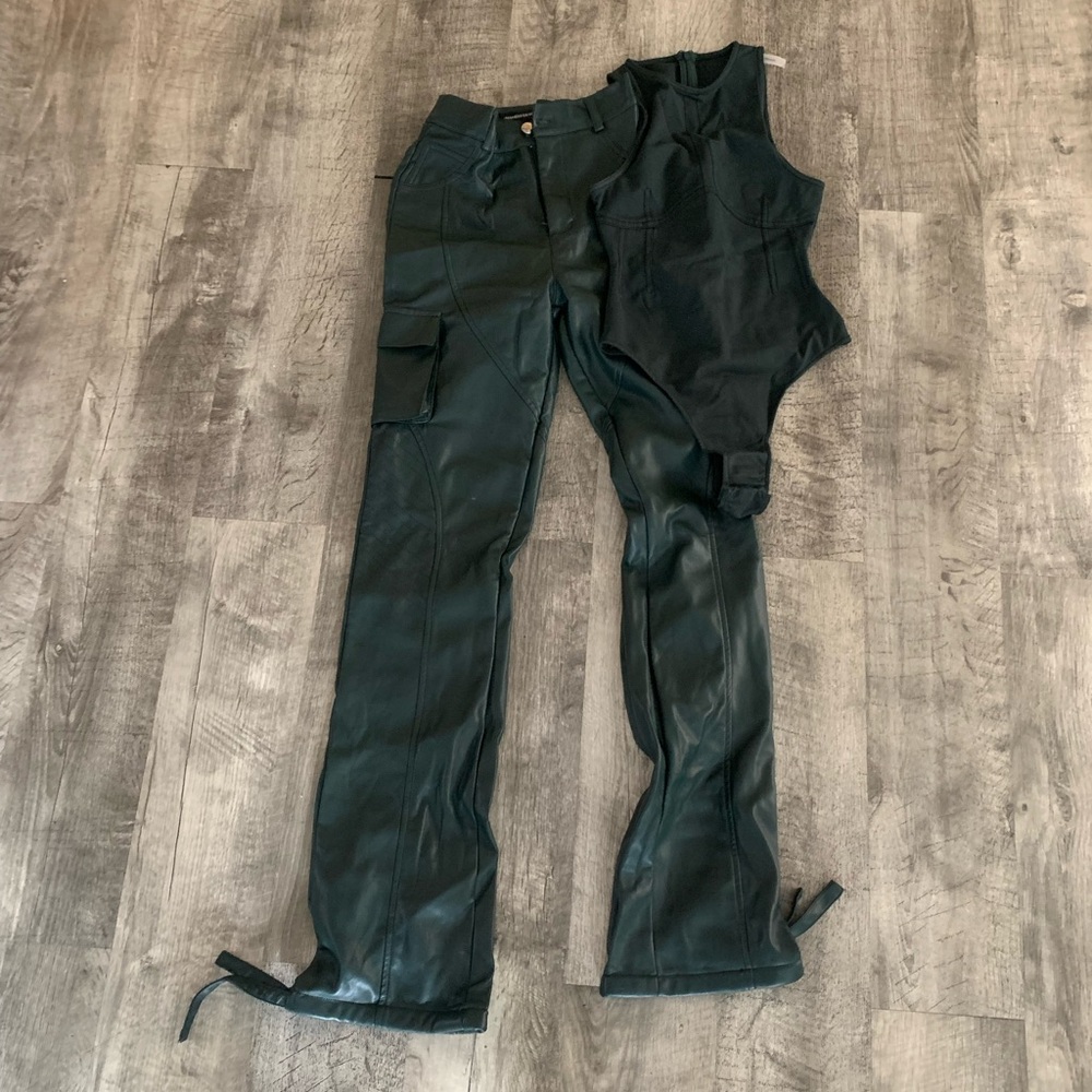 Maniere De Voir leather pants and bodysuit set